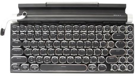 ASHATA Wireless Retro Typewriter Keyboard Bluetooth Classic Vintage Blue Axis Colored Light Real Mechanical Keyboard with 83 Keys Punk Keycap for Mac/PC/Laptop/Tablet/Mobile Phone