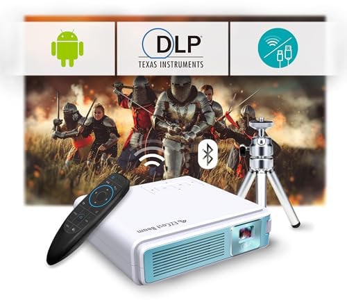 Reiseprojektor EZCast J4a 2024: Tragbarer Beamer mit Android, Akku und Lautsprecher für unterwegs. Wiederaufladbarer 1080p DLP Projektor. Kompatibel mit HDMI, USB, iPhone und Laptops