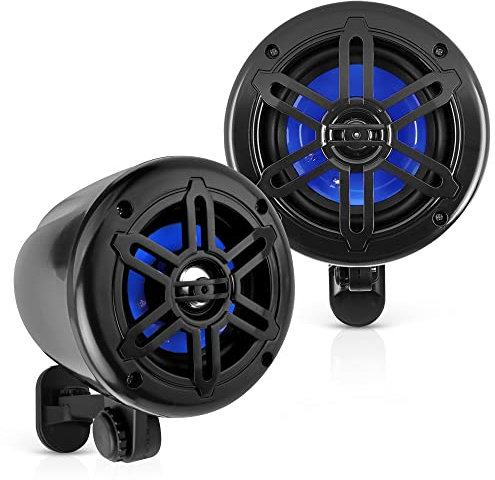 Pyle 4” Waterproof Off-Road Speakers - 150W 2-Way Marine Woofer Sound System w/ 360° Rotatable Bracket, Full Range Outdoor Audio Stereo Speaker for Motorcycle ATV Jeep Boat, Includes Brackets (Black)