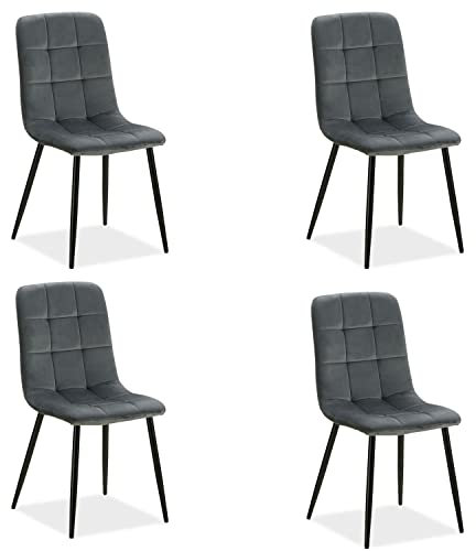 Homestyle4u 2328, 4er Set Esszimmerstühle Stuhl Sessel Samt Wohnzimmer Küchenstuhl Polsterstuhl Grau Anthrazit 4 Stück