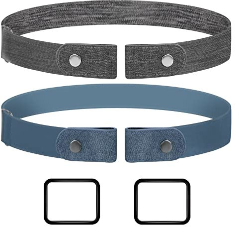 MINISOISO 2 Stück Ohne Schnalle Gürtel, Elastischer Gürtel für Damen und Herren, Ohne Schnalle Keine Ausbuchtung Unsichtbare Gürtel für Jeans Hosen Kleid, hellblau, grau