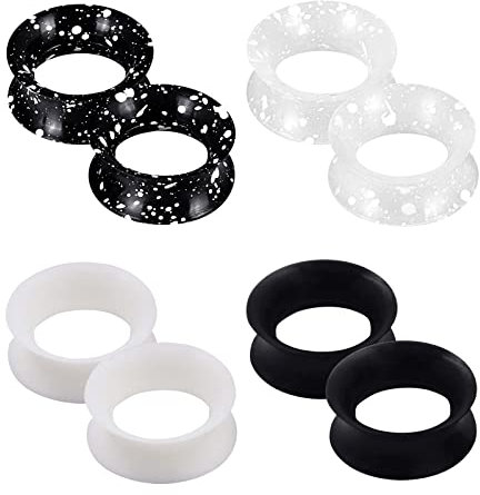Longbeauty 8 Pcs Silikon Ohr Gauges Flexible Tunnel Plugs Set Dehnung Expander Double Flared Flesh Ohrpiercing Schmuck für Damen Herren, Schwarz/Weiß, 10MM