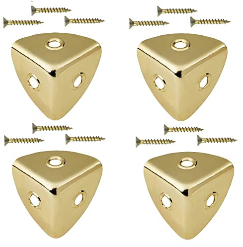 TERF® Traditionelle Vintage-Eckwinkel aus poliertem Messing, 28 mm, robust, mit Befestigungsschraube für Truhen, Kisten, Schränke, Schreibtische, Schubladen, Schränke, Tische, vielseitig verwendbar, 4