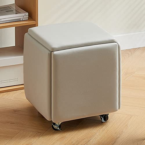 KUKIXO 5 In 1 Nesting Hocker Fußstütze, Polsterhocker Würfel Sitz Stapelbar Mit Rädern - Kreatives Sofa Für Zuhause Wohnzimmer Schlafzimmer (Size: Light Gray A)