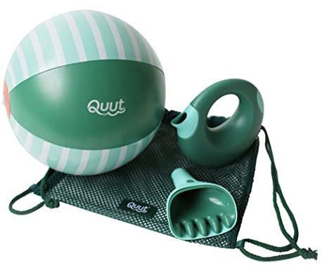 Quut - Mein erstes Spielset für den Garten – 1 Gießkanne + 1 Rechen/Schaufel 2-in-1 + 1 aufblasbarer Ball – Garten/Outdoor/Strand (Grüner Garten)