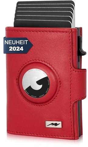 Marc Peter® Chicago Rot Leder Push Air Slim Wallet | Airtag Geldbörse mit Münzfach | RFID Schutz kleines Mini Portmonee