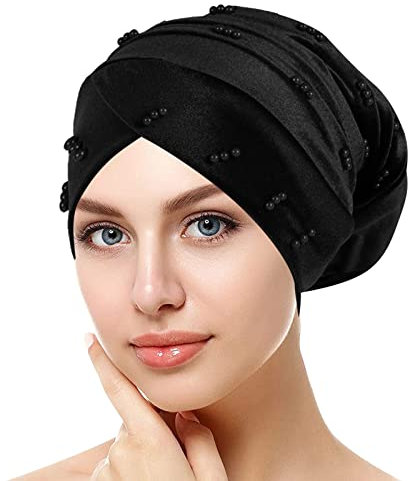 Chemo Mützen Damen Beanie Frauen Chemo Hut Frau Hut Kopftuch Super Weich Slouchy Turban Atmungsaktiv Kopfbedeckungen Kop Wraps für Haarausfall, Kreb, Chemo Schwarz