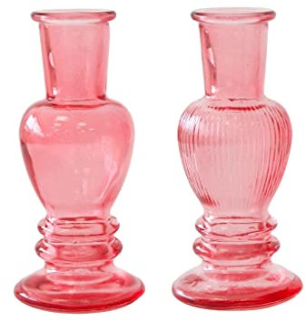 Decor Essentials Lot de 2 bougeoirs en verre - Style nordique - Venise - Rose - 11 cm