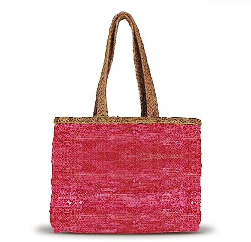 Banzaii borsa donna estiva colorata, borsa mare in paglia intrecciata, interamente realizzata a mano Saint-Tropez Rosso