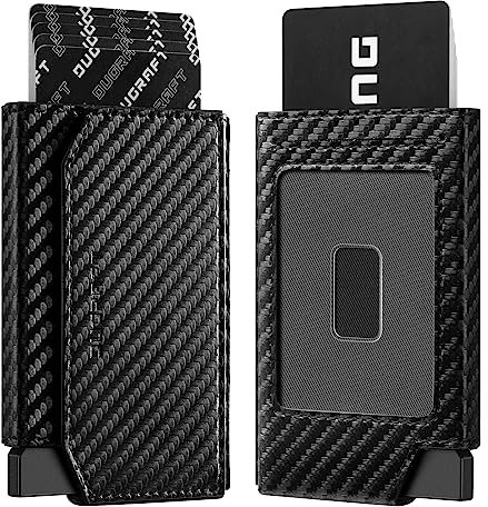 DUGRAFT Porte Carte de Crédit Aluminium Rigide Pop Up Porte-Cartes avec 1 Poche Billets de Banque & 1 Fenêtre ID visuel RFID Blocage Stocker 10 Cartes et des Espèces