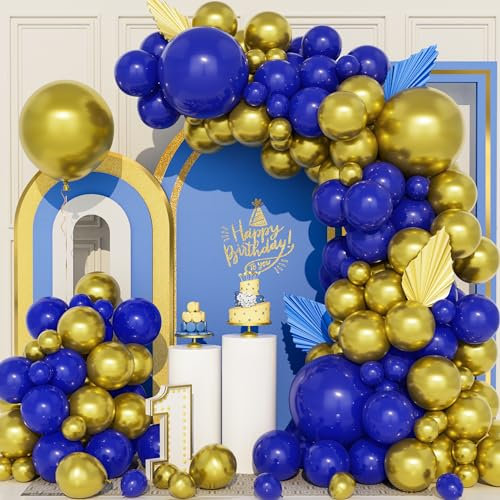 Ousuga Balloon Arch Kit - Navy Blue Gold Balloons, 111 Pcs Metallic Gold and Royal Blue Balloons Latex Balloon Garland Arch for Birthday Wedding Graduation Anniversary Baby Shower Party Decorations