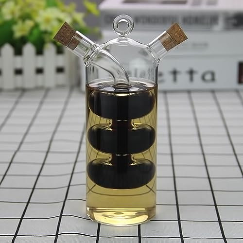 TINGJUNN 350 ml Öl- und Essigflasche, 2-in-1-Glasflasche, Küchengeschirr, Öl- und Essigflasche, Sojasauce und Essigflasche