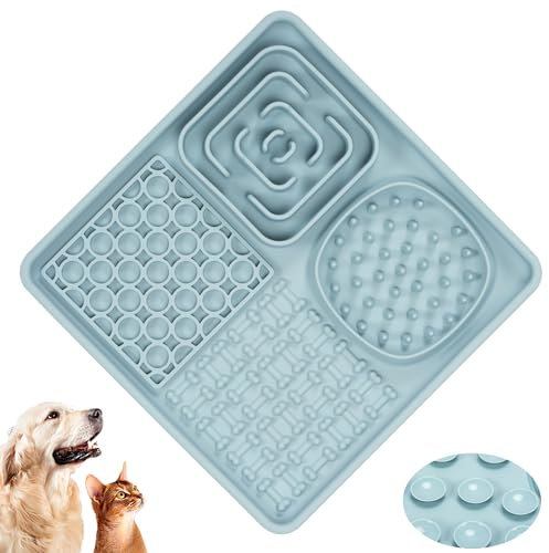 Leckmatte für Hunde, Schleckmatte Katze, Silikon Leckmatte Hund Schleckmatte Hund mit Saugnäpfen, Schleckmatte Hund Klein Slow Feeder Hund Hundezubehör für Baden Training (Blau)