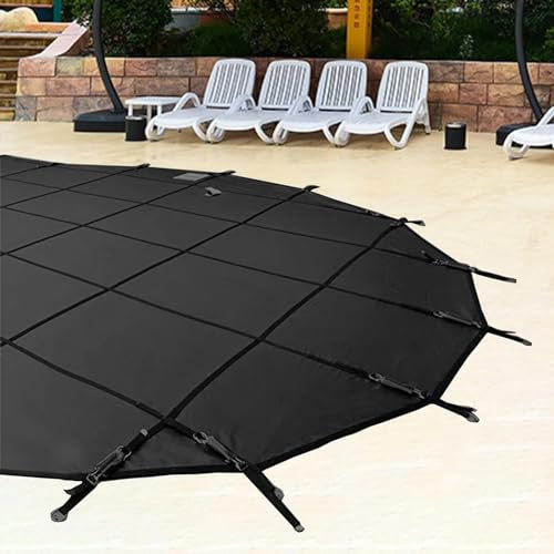 AviiSo Bâche de Piscine 3m/4m/5m/6m/7m/8m/9m/10m Couvertures de sécurité pour Piscine d'hiver pour Les piscines creusées, Couverture de Piscine en Maille Noire Ronde avec Tout Le matériel (Color : BL