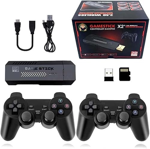 Consola de juegos retro, X2 Plus Game Stick Retro Consola doble controlador inalámbrico, más de 40000 juegos, 128 GB, negro
