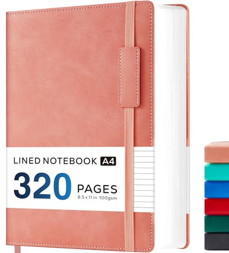 NIRMIRO Notizbuch A4, Extra großes Tagebuch für Erwachsene, 320 Seiten Bullet Journal Buch mit 100 g/m² Tintenfestes Dickem Papier, Innentasche, 21,5cm x 28cm, Rosa Notizblock
