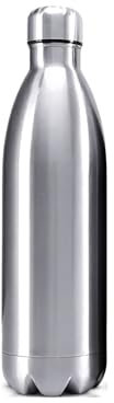 SPOMALKA Edelstahl Trinkflasche 1L Doppelwandig & Isoliert, 12 Stunden heiß & 24 Stunden kalt, Kohlensäure Geeignet, Auslaufsicher, Breite Öffnung, Silber, Langlebig - Thermo Wasserflasche (1L)