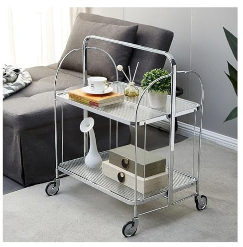 Wellanpower Servierwagen Klappbar, Servierwagen mit Rollen 2 Schichten klares gehärtetes Glas zusammenklappbar mit 4 Universalrad, Beistellwagen mit Rollen, küchenrollwagen, Barwagen, Rollwagen