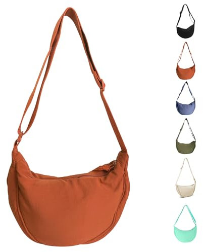 Uwiyo Crescent Bag pour Femme, Sac Bandoulière en Nylon pour femme Sac à Croissants Sac Portatif en forme de Croissant avec Sangle Réglable, Noir/Beige/Vert/Orange/Bleu/Rose/Violet/Jaune (Orange)