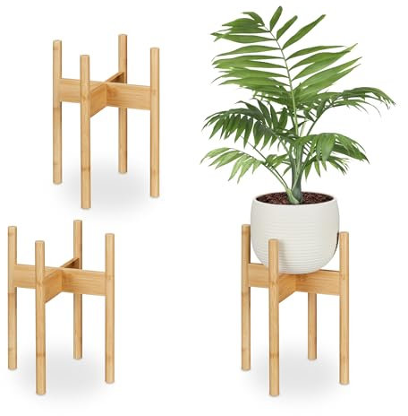 Relaxdays Pflanzenständer Bambus, 3er Set, Übertopfständer innen, Blumentöpfe bis D: 25 cm, Pflanzentopfhalter, natur