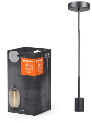 Ledvance Vintage Pendelleuchte, Lampe separat erhältlich, dunkelgrau, Edelstahl, ideal für Wohnräume, modernes Design, Vintage-Appeal, 2m Textilkabel, 100 mm Durchmesser