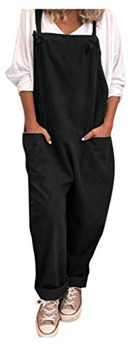 Dungarees for Women Casual Straps Overalls Ladies Loose Sleeveless Adjustable Suspender Jumpsuit with Pockets Womens Vintage Solid Long Playsuits Baggy One Piece Rompers