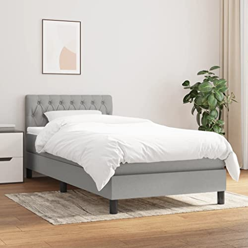 QZZCED Familienbett Gästebett Hotelbett Tagesbett Boxspringbett mit Matratze Hellgrau 100x200 cm Stoff für Schlafzimmer, Gästezimmer