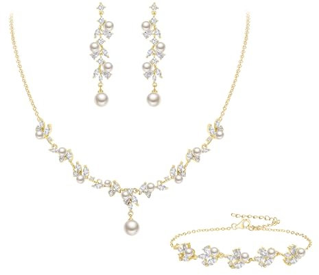 Clearine Set di gioielli da sposa con perle di colore avorio, artificiali, marchese, zirconi, Perla sintetica Zirconia cubica artificiale,