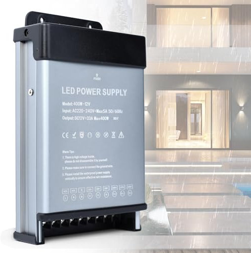 YOODI Transformateur 220V 12V LED Transfo 400W Ultra Fin LED Driver Alimentation 12V 33A AC à DC Alimentation Tension Constante Imperméable IP44 Adaptateur LED Transfo Convertisseur