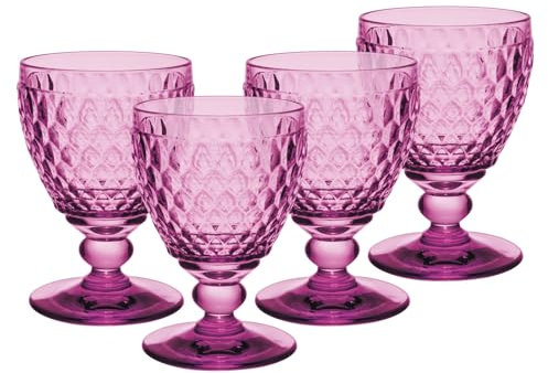 Villeroy & Boch Boston Berry Weißweingläser 4er Set, 230 ml, Farbige Weingläser mit Facettenmuster, Kristallglas für Weißwein, Spülmaschinengeeignet, Rosa