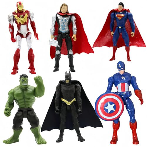 Avengers Heroes 6-Pack PVC Figures Age 3+: Hulk, Iron Man, Thanos, Captain America, Spider-Man - Cake Toppers & Birthday Gift