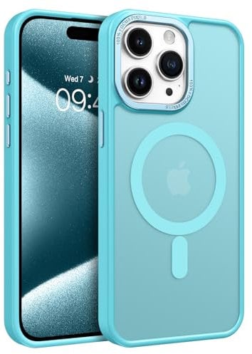 VENINGO for iPhone 15 Pro Case,Compatible with Mag Safe Matte Translucent Bumper Shockproof 360 Protective Magnetic Girls Women Men Case for iPhone 15 Pro,Lake Blue