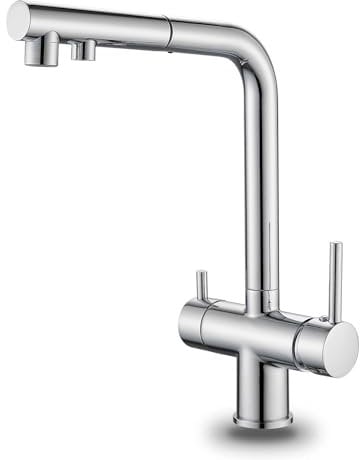 Zeffrary Rubinetto Cucina 3 Vie,rubinetto miscelatore girevole a 360°,Miscelatore per Lavello Con Beccuccio Flessibile, Rubinetto per Lavello Da Cucina per Acqua Fredda e Calda e Filtr
