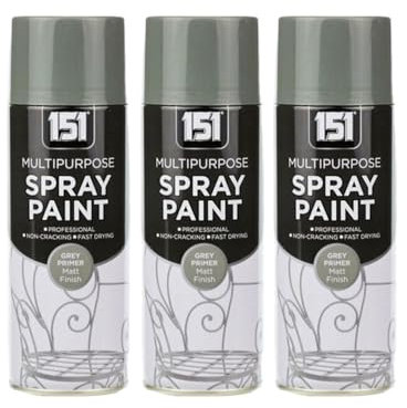 PNJB Grey Primer Matt All Purpose Spray, Aerosol Spray, Quick Drying & Long Lasting, Ideal for Wood Metal Plastic Ceramics, Fast-Drying,400ML, (3PCS)