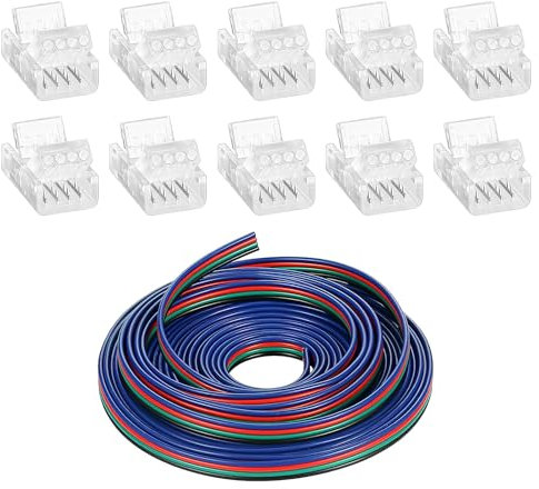 5m Cable Extensión Tira LED Cable de Conexión DC 12V Cinta LED 4 Pin Cable Conector Banda LED Separable Extensio,10pcs 4 Pin 10mm Conector de Tira LED,Compatible con SMD 5050 y 5630 
