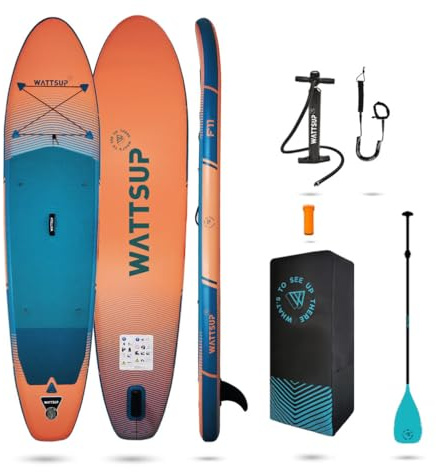 Wattsup - Sup Stand Up Paddle Gonflable F11 11' - 335x81x15cm Dropstitch - Pack Complet : Pagaie Leash Pompe Sac de Transport - Jusqu'à 150kg -Bleu