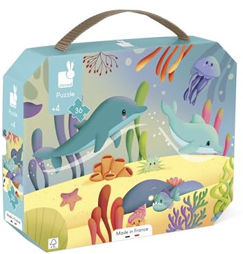 Janod 36 Teile-Thema Meerestiere-Panoramisches Kinderpuzzle-Fördert Geduld und Konzentration Puzzle für Kinder ab 4 Jahren, J02554, Multicolor