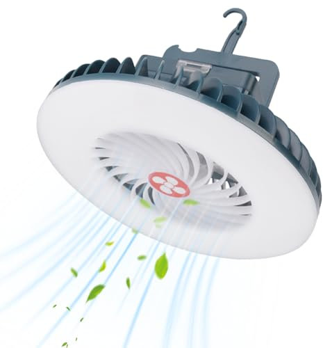 BNGXR Ventilador de Camping con luz LED, Ventilador Portátil con luces, Colgante Recargable con Gancho, Escritorio USB con Iluminación LED y lámpara, para Tiendas (azul)