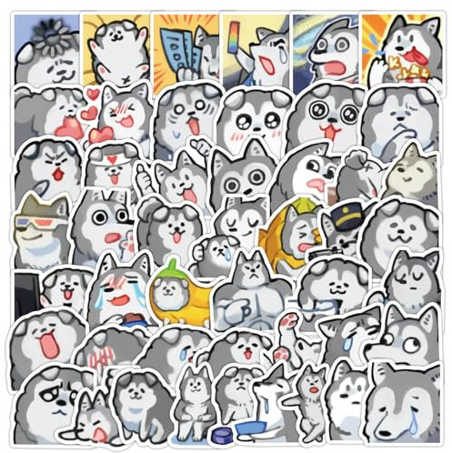LYLSDSB Husky Meme Aufkleber 50 Stück Wasserfest Funny Cartoon Hunde Sticker für Wasserflaschen Laptop Skateboard Gitarre Gepäck Scrapbook Fahrrad Auto,Vinyl Cute Tier Sticker für Erwachsene Mädchen