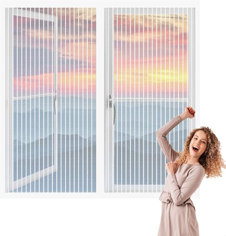Zanzariera per Finestra Magnetica 123 x 137 cm Zanzariere Magnetiche per Porte Finestre Autoadesiva Traspirante per Porte Zanzariera Porta Finestra, Bianco