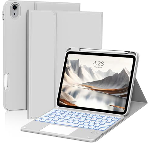 ZKTUYU for iPad A16 11th /10th Generation Case with Keyboard 11 inch/ 10.9 inch 2025/2022, Detachable Bluetooth Touchpad Keyboard with Backlit, Gray