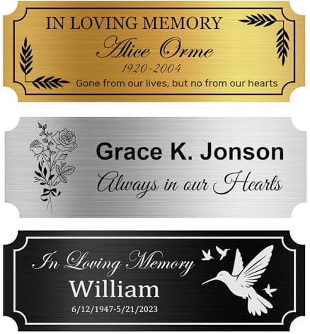 Personalised Engraved Plaques - Custom Memorial Plaque or Name Badge, Urn, Door, Trophy & Office Sign - Laser Engraved Stainless Steel Tag, Gold/Silver/Black, 7 Design Patterns with Adhesive (1x3)