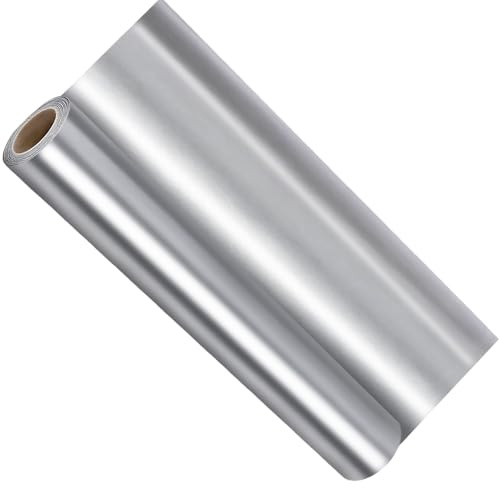 Mzbnfa Glossy Metallic Sliver Self-Adhesive Vinyl Roll (0.305m x 1.52m / 12 x 5ft) Permanent Instant Stick Decorative Film with Clear PET Backing for DIY Crafts, Home Decor & Personalization