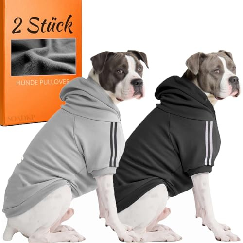 SOADKP Hunde Pullover Kapuzenpulli mit Fleece – Warme Hoodies & Mantel für große Hunde (Schwarz+Grau/7XL)