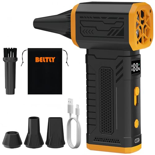 Compressed Air Duster, 130K RPM Powerful Cordless Electric Mini Blower with Display, 10-Gear Adjustable Jet Fan with Fast Charging, Rechargeable Air Blower for Home, Outdoor and Car (Black, Blow)