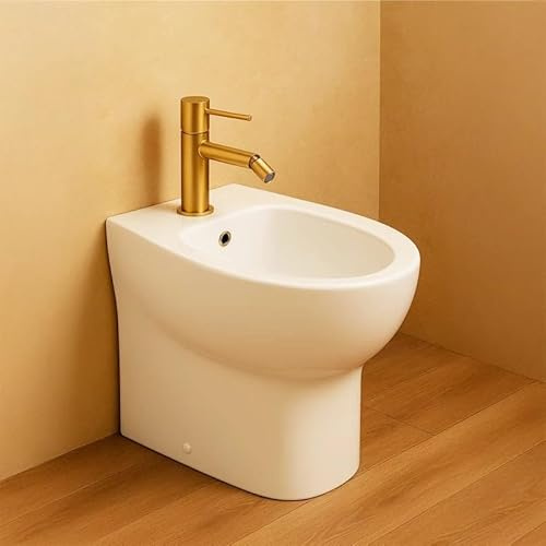 Exagonshop Rubinetto miscelatore bidet monocomando senza scarico in ottone oro spazzolato Memo