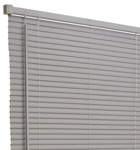 Warmiehomy PVC Venetian Blinds for Windows, Grey Venetian Blinds 105 * 150cm, 25mm Slat, Easy Fit Trimmable Fitting PVC Window Blind Shutters, Light Filtering & Privacy Control for Home Office, Grey