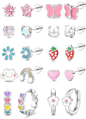 Adramata 10 Paires Boucles d'Oreilles Fille Femme Acier Inoxydable | Hypoallergéniques Boucles Oreille,Boucle Doreille Enfant Fille,Ensemble Rose Multicolore CZ Fleur Coeur Papillon