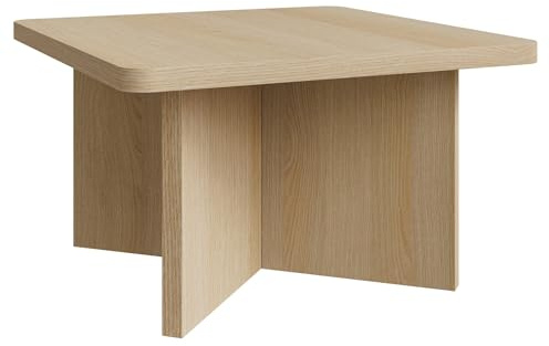 Selsey Quadratischer Couchtisch Eiche – Holz Couchtisch Klein 60 cm mit geometrischer Basis, Eleganter Minimalismus im Japandi-Stil für Wohnzimmer, Modernes Design