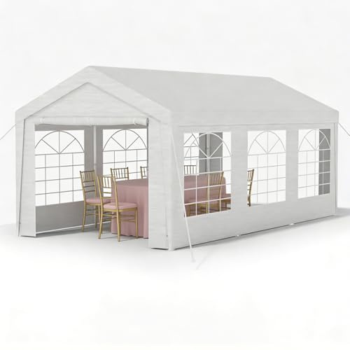 Ferzone Partyzelt Pavillon 3x6M mit 170g PE-Plane, Gartenpavillon Wasserdicht Stabil Winterfest mit Fenstern, Faltpavillon Festzelt UV Schutz 50+ mit Bodenstift&Windseil für Hochzeit Festival, Weiß